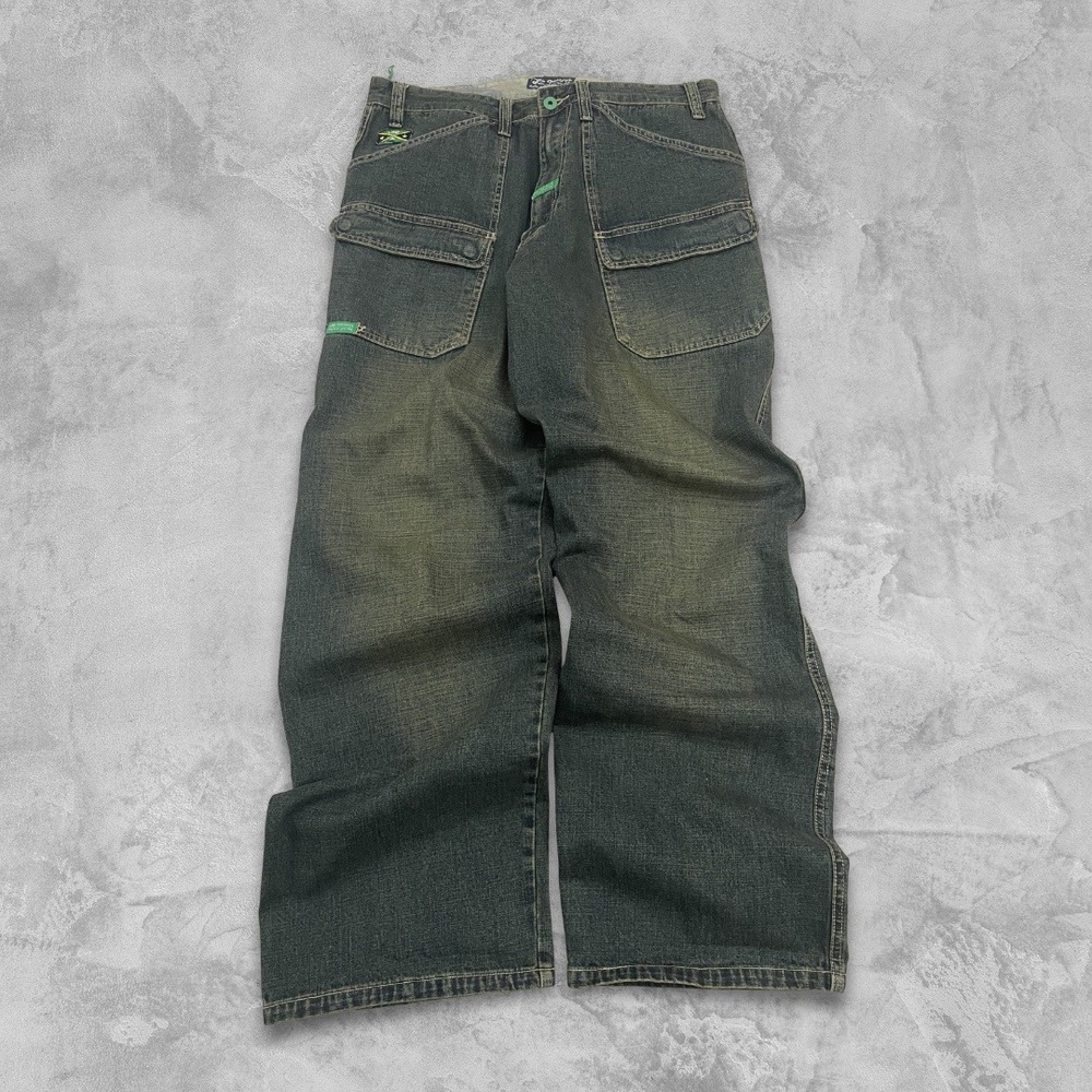 Vintage LRG Cargo Baggy Wide Leg Y2K Jeans Mens 38x33 Blue Streetwear Skate